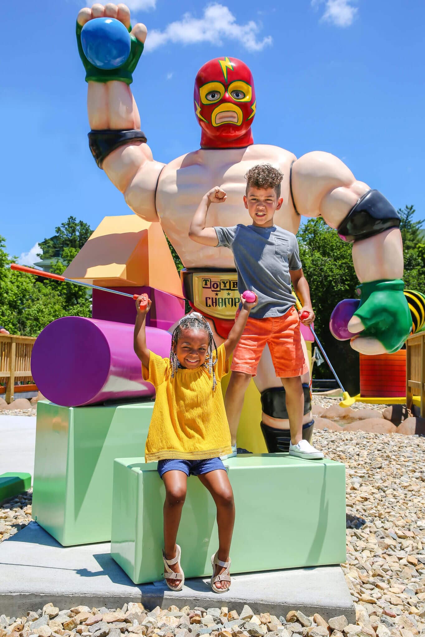 Strong man dodgeball photo op